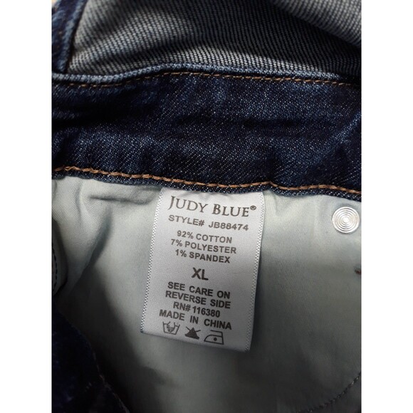 XL Judy Blue Dark Wash Bib Overalls Flare Raw Hem - Picture 8 of 9